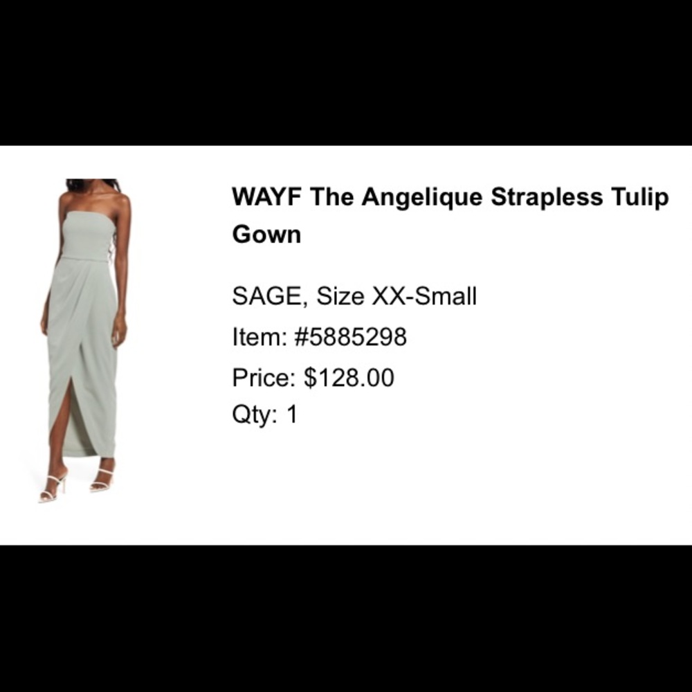 WAYF The Angelique Strapless Tulip Gown in Sage (Sold our) XXS